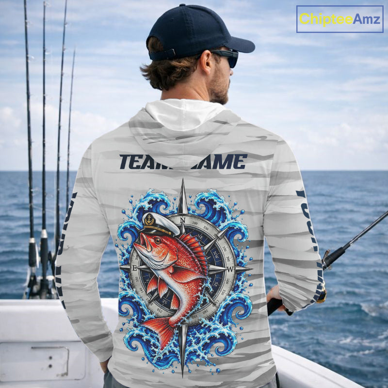 Snapper Fishing Team Shirt Custom Captain Snapper Compass Long Sleeve Camo Fishing Shirt NYN4884