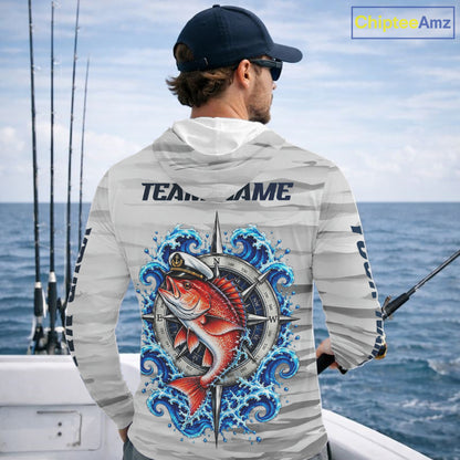 Snapper Fishing Team Shirt Custom Captain Snapper Compass Long Sleeve Camo Fishing Shirt NYN4884
