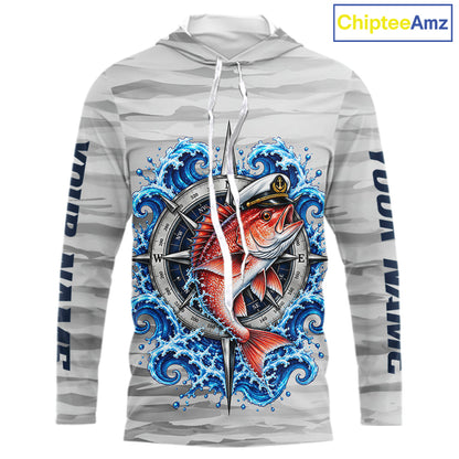 Snapper Fishing Team Shirt Custom Captain Snapper Compass Long Sleeve Camo Fishing Shirt NYN4884