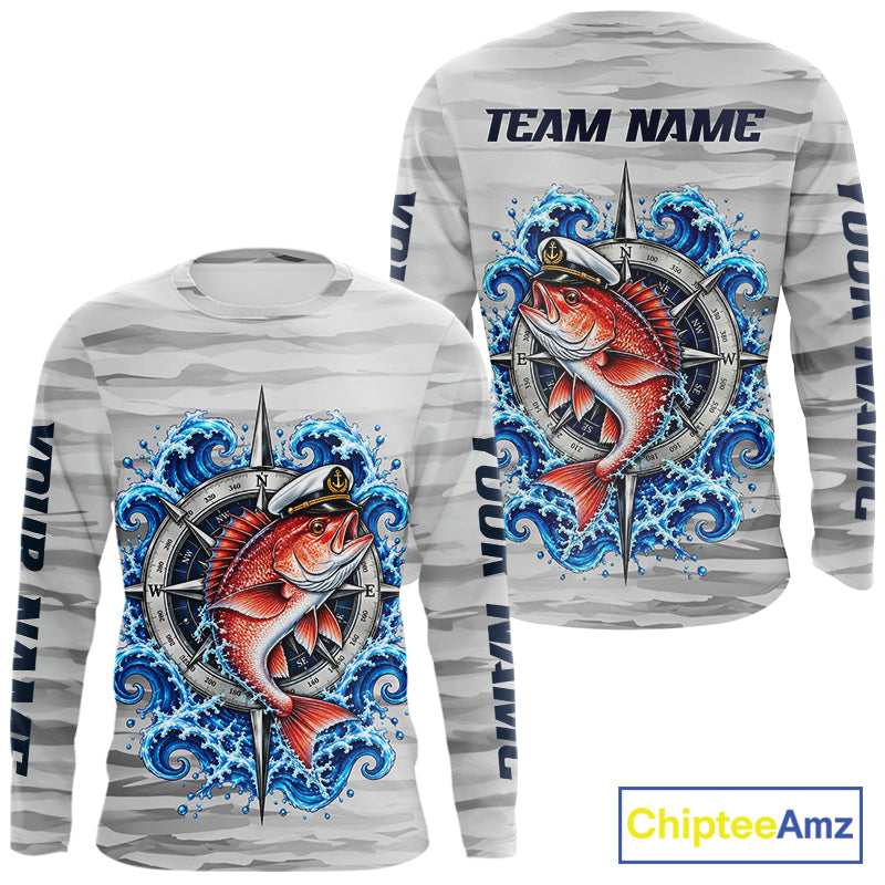 Snapper Fishing Team Shirt Custom Captain Snapper Compass Long Sleeve Camo Fishing Shirt NYN4884