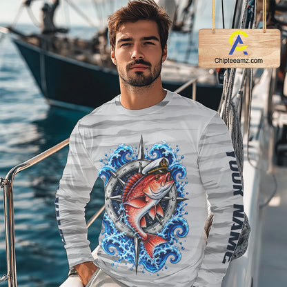 Snapper Fishing Team Shirt Custom Captain Snapper Compass Long Sleeve Camo Fishing Shirt NYN4884