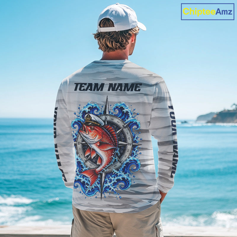 Snapper Fishing Team Shirt Custom Captain Snapper Compass Long Sleeve Camo Fishing Shirt NYN4884