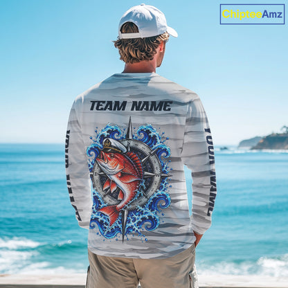 Snapper Fishing Team Shirt Custom Captain Snapper Compass Long Sleeve Camo Fishing Shirt NYN4884