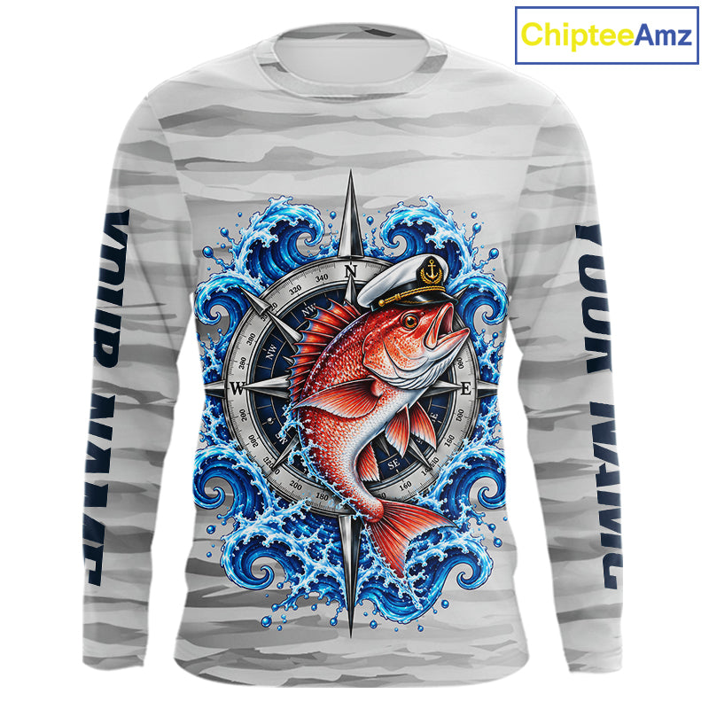 Snapper Fishing Team Shirt Custom Captain Snapper Compass Long Sleeve Camo Fishing Shirt NYN4884