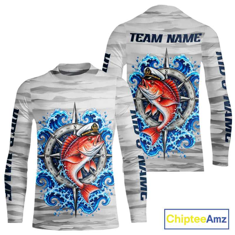 Snapper Fishing Team Shirt Custom Captain Snapper Compass Long Sleeve Camo Fishing Shirt NYN4884