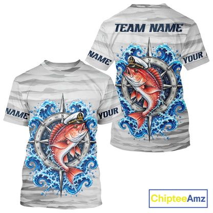 Snapper Fishing Team Shirt Custom Captain Snapper Compass Long Sleeve Camo Fishing Shirt NYN4884