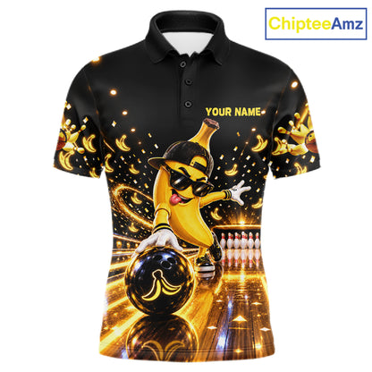 Funny Banana Bowling Polo Quarter-Zip Shirt For Men Custom Yellow Light Bowling Tournament Jersey NYN4887