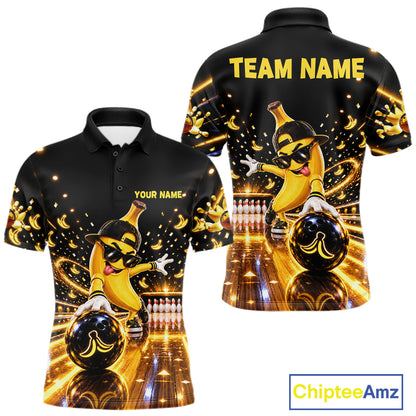 Funny Banana Bowling Polo Quarter-Zip Shirt For Men Custom Yellow Light Bowling Tournament Jersey NYN4887