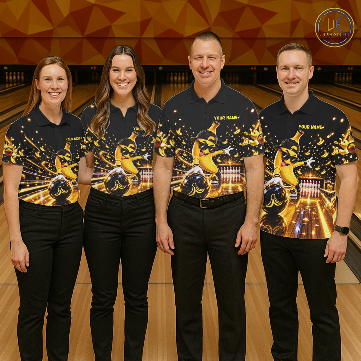 Funny Banana Bowling Polo Quarter-Zip Shirt For Men Custom Yellow Light Bowling Tournament Jersey NYN4887