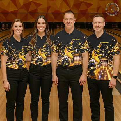 Funny Banana Bowling Polo Quarter-Zip Shirt For Men Custom Yellow Light Bowling Tournament Jersey NYN4887