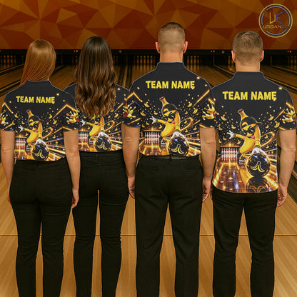 Funny Banana Bowling Polo Quarter-Zip Shirt For Men Custom Yellow Light Bowling Tournament Jersey NYN4887