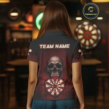 Load image into Gallery viewer, Black And Red Skull Camo Heart Dartboard Darts Polo Shirt For Women Grunge Dart Jerseys NYN1962