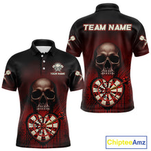 Load image into Gallery viewer, Black And Red Skull Camo Heart Dartboard Darts Polo Shirt For Men Grunge Dart Jerseys NYN1962