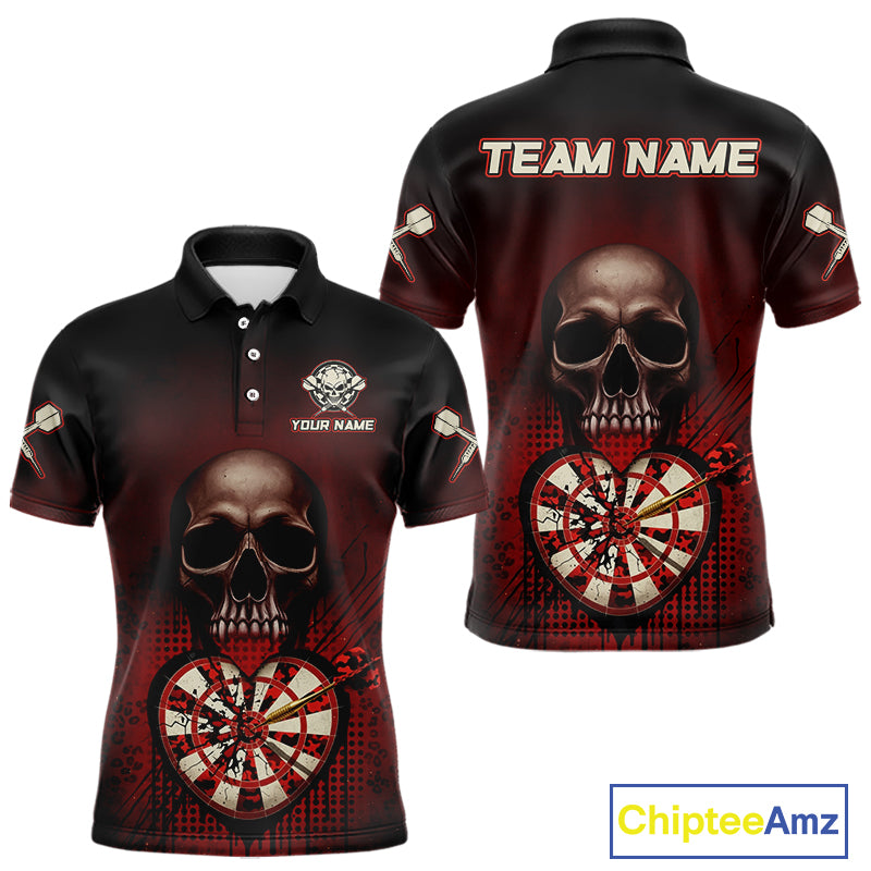 Black And Red Skull Camo Heart Dartboard Darts Polo Shirt For Men Grunge Dart Jerseys NYN1962