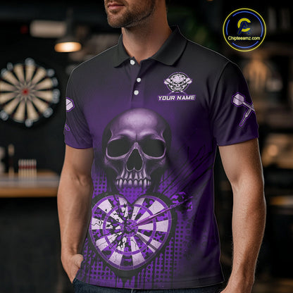 Black And Purple Skull Camo Heart Dartboard Darts Polo Shirt For Men Grunge Dart Jerseys NYN1963