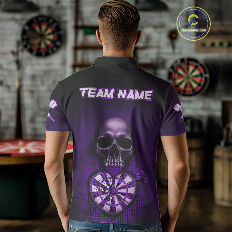 Black And Purple Skull Camo Heart Dartboard Darts Polo Shirt For Men Grunge Dart Jerseys NYN1963