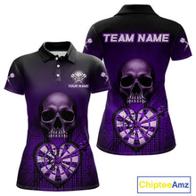 Load image into Gallery viewer, Black And Purple Skull Camo Heart Dartboard Darts Polo Shirt For Women Grunge Dart Jerseys NYN1963