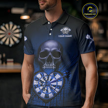 Load image into Gallery viewer, Black And Blue Skull Camo Heart Dartboard Darts Polo Shirt For Men Grunge Dart Jerseys NYN1964