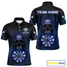 Load image into Gallery viewer, Black And Blue Skull Camo Heart Dartboard Darts Polo Shirt For Men Grunge Dart Jerseys NYN1964