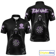 Load image into Gallery viewer, Custom Roses Dartboard Purple Grim Reaper Men Darts Polo Shirt Darts Jersey NYN1972