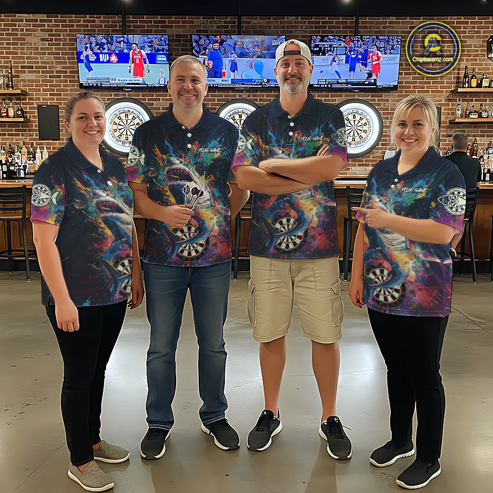 Personalized Multi-Color Splatter Funny Shark Women Darts Quarter-Zip League Shirts Dart Jerseys NYN2217