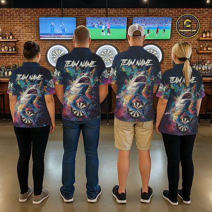 Personalized Multi-Color Splatter Funny Shark Women Darts Quarter-Zip League Shirts Dart Jerseys NYN2217
