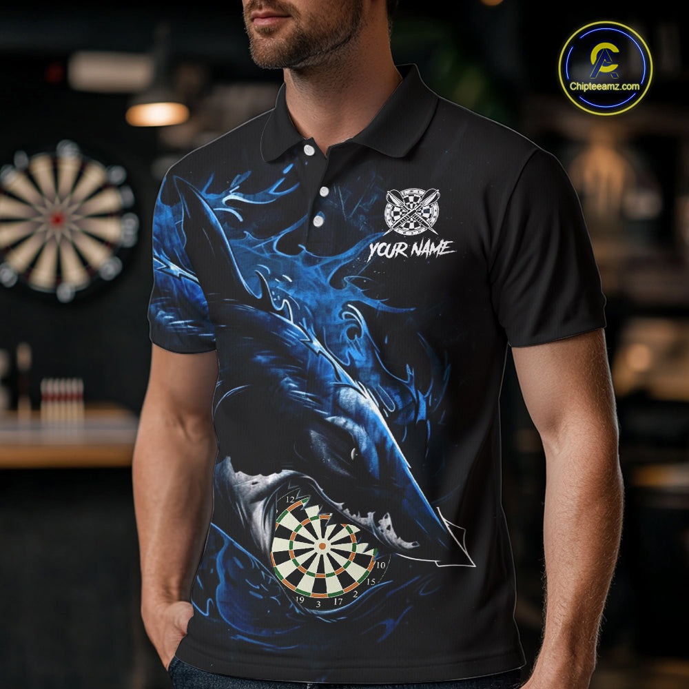 Personalized Blue Horror Shark Men Darts Polo League Shirts Funny Grunge Dart Jerseys NYN2218