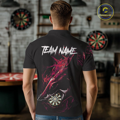 Personalized Red Horror Shark Men Darts Polo League Shirts Funny Grunge Dart Jerseys NYN2219
