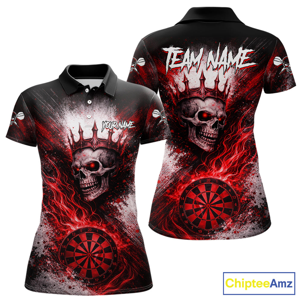 Red Crown Skull Fire Flame Dartboard Women Darts Polo Shirt Custom Grunge Dart Team Jerseys NYN2514