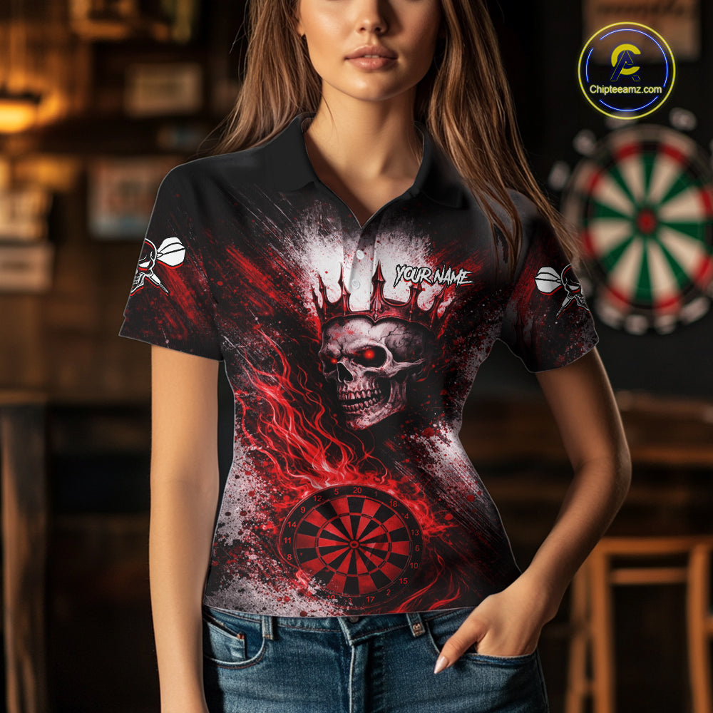 Red Crown Skull Fire Flame Dartboard Women Darts Polo Shirt Custom Grunge Dart Team Jerseys NYN2514