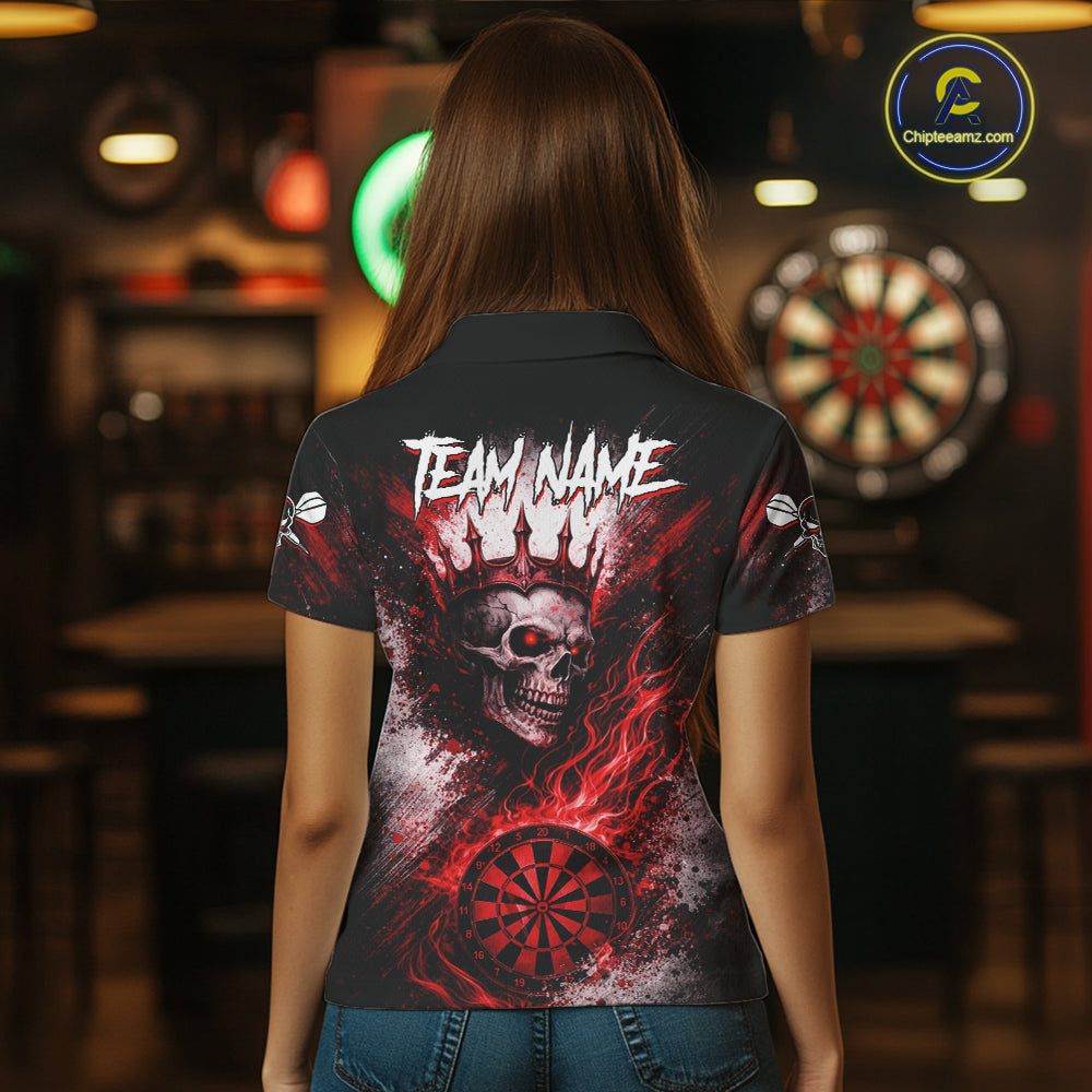 Red Crown Skull Fire Flame Dartboard Women Darts Polo Shirt Custom Grunge Dart Team Jerseys NYN2514