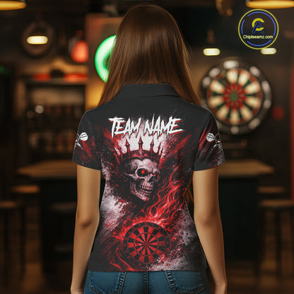 Red Crown Skull Fire Flame Dartboard Women Darts Polo Shirt Custom Grunge Dart Team Jerseys NYN2514