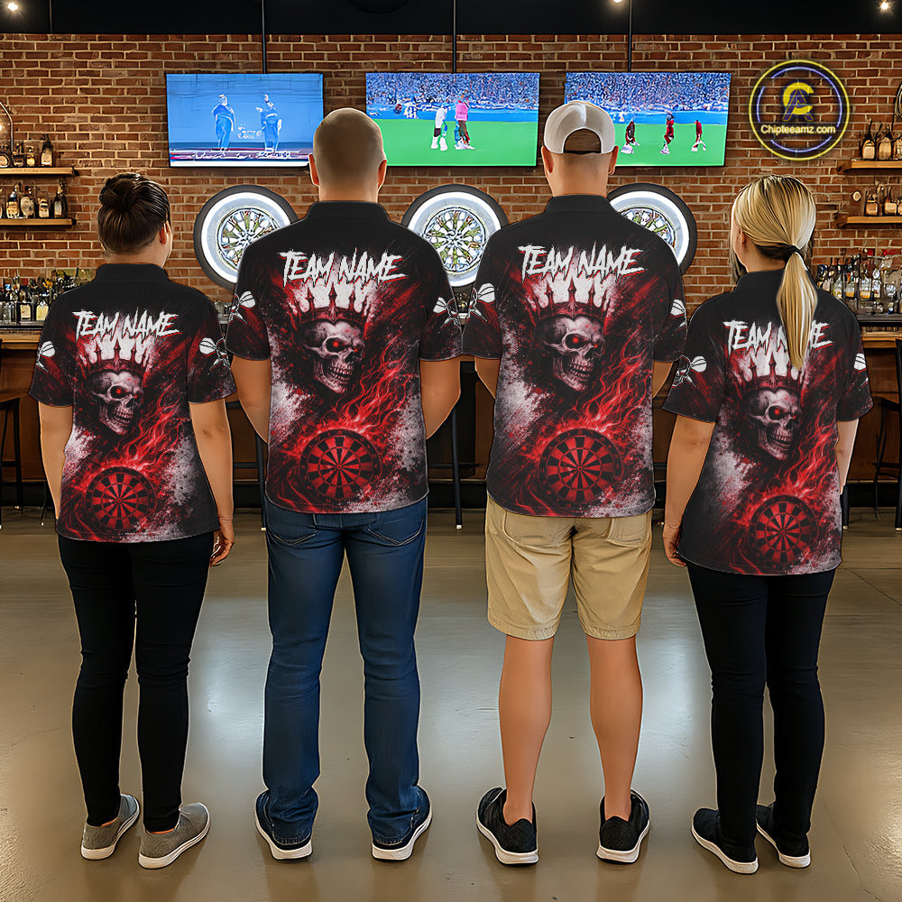 Red Crown Skull Fire Flame Dartboard Men Darts Polo Shirt Custom Grunge Dart Team Jerseys NYN2514