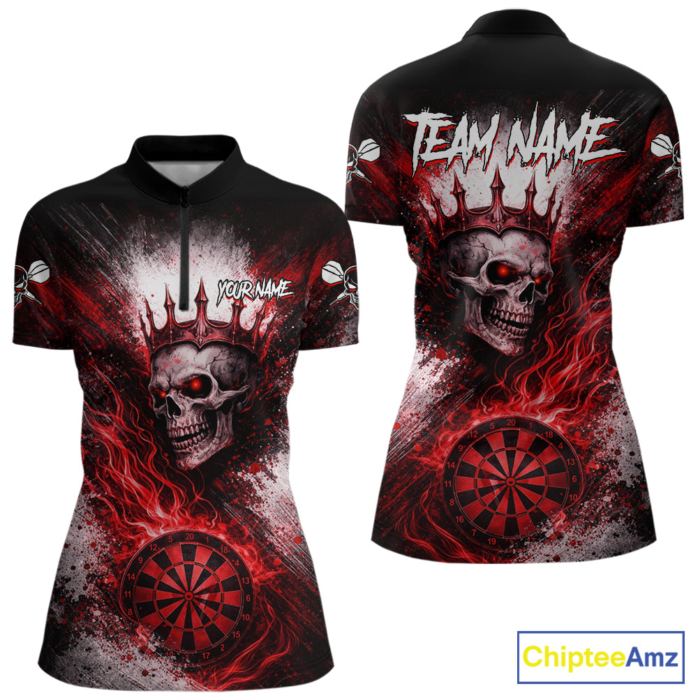 Red Crown Skull Fire Flame Dartboard Women Darts Quarter-zip Shirt Custom Grunge Dart Team Jerseys NYN2514