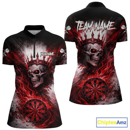 Red Crown Skull Fire Flame Dartboard Women Darts Quarter-zip Shirt Custom Grunge Dart Team Jerseys NYN2514