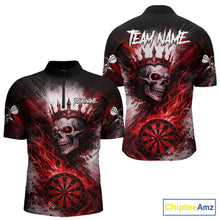 Load image into Gallery viewer, Red Crown Skull Fire Flame Dartboard Men Darts Quarter-zip Shirt Custom Grunge Dart Team Jerseys NYN2514
