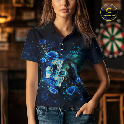 Blue Galaxy Roses Groom & Bride Dartboard Women Darts Polo Shirt Custom Valentine Dart Couple Gifts NYN2516