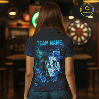 Blue Galaxy Roses Groom & Bride Dartboard Women Darts Polo Shirt Custom Valentine Dart Couple Gifts NYN2516
