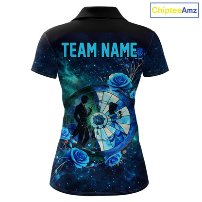 Blue Galaxy Roses Groom & Bride Dartboard Women Darts Polo Shirt Custom Valentine Dart Couple Gifts NYN2516