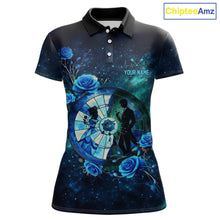 Load image into Gallery viewer, Blue Galaxy Roses Groom &amp; Bride Dartboard Women Darts Polo Shirt Custom Valentine Dart Couple Gifts NYN2516