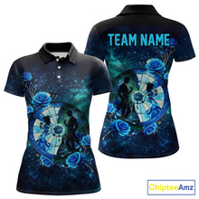Load image into Gallery viewer, Blue Galaxy Roses Groom &amp; Bride Dartboard Women Darts Polo Shirt Custom Valentine Dart Couple Gifts NYN2516