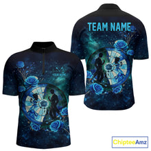 Load image into Gallery viewer, Blue Galaxy Roses Groom &amp; Bride Dartboard Men Darts Quarter-zip Shirt Custom Valentine Dart Couple Gifts NYN2516