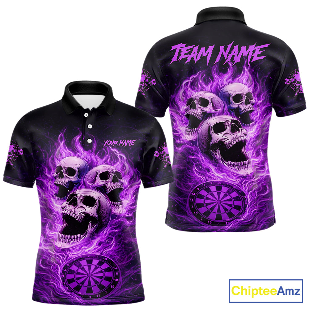Purple Skulls Fire Flame Dartboard Darts Polo Shirt For Men Personalized Dart Team Jerseys NYN2517