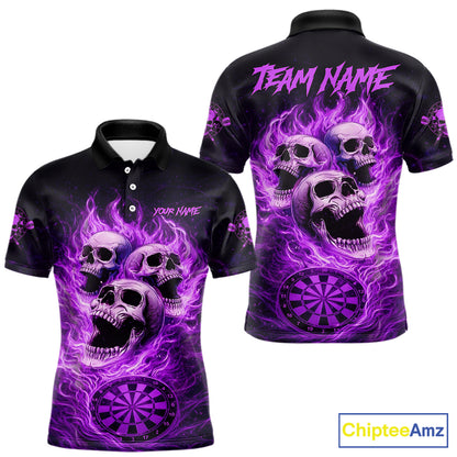 Purple Skulls Fire Flame Dartboard Darts Polo Shirt For Men Personalized Dart Team Jerseys NYN2517