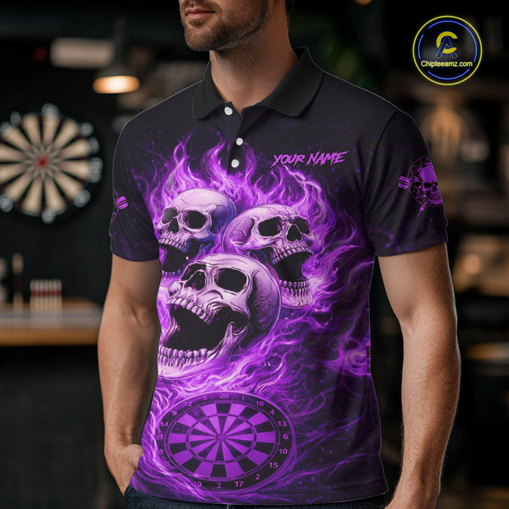 Purple Skulls Fire Flame Dartboard Darts Polo Shirt For Men Personalized Dart Team Jerseys NYN2517