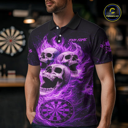 Purple Skulls Fire Flame Dartboard Darts Polo Shirt For Men Personalized Dart Team Jerseys NYN2517
