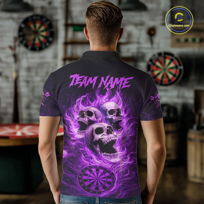 Purple Skulls Fire Flame Dartboard Darts Polo Shirt For Men Personalized Dart Team Jerseys NYN2517