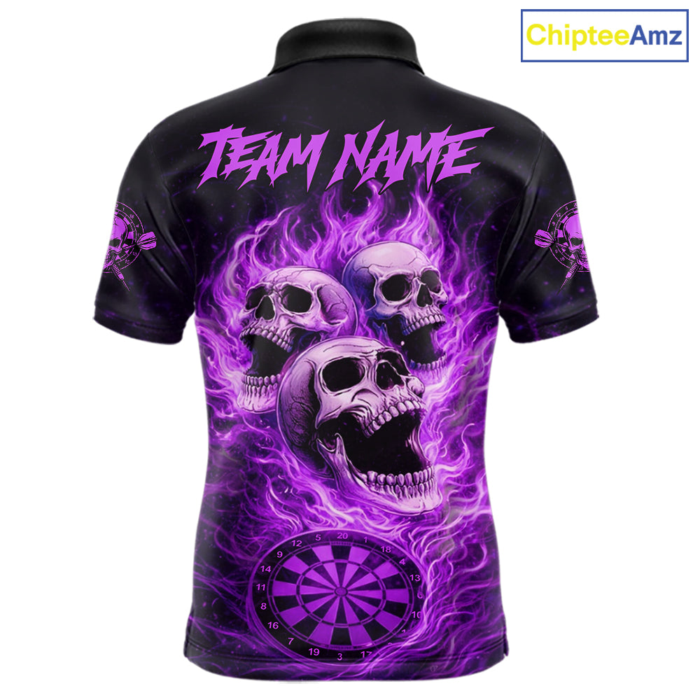 Purple Skulls Fire Flame Dartboard Darts Polo Shirt For Men Personalized Dart Team Jerseys NYN2517