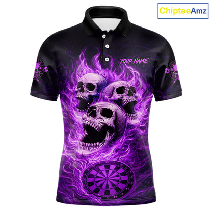 Purple Skulls Fire Flame Dartboard Darts Polo Shirt For Men Personalized Dart Team Jerseys NYN2517