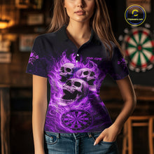 Load image into Gallery viewer, Purple Skulls Fire Flame Dartboard Darts Polo Shirt For Women Personalized Dart Team Jerseys NYN2517